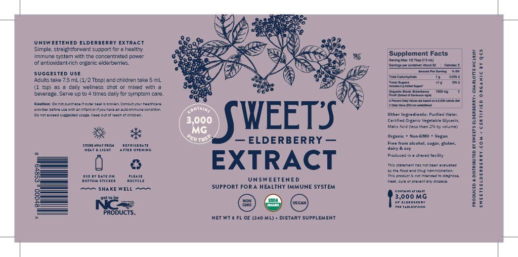 Sweet's Elderberry - Wholesale Oral Supplement/Vitamin - Elderberry Extract - 8 oz | Unsweetened1