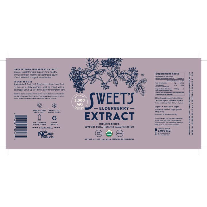 Sweet's Elderberry - Wholesale Oral Supplement/Vitamin - Elderberry Extract - 8 oz | Unsweetened1