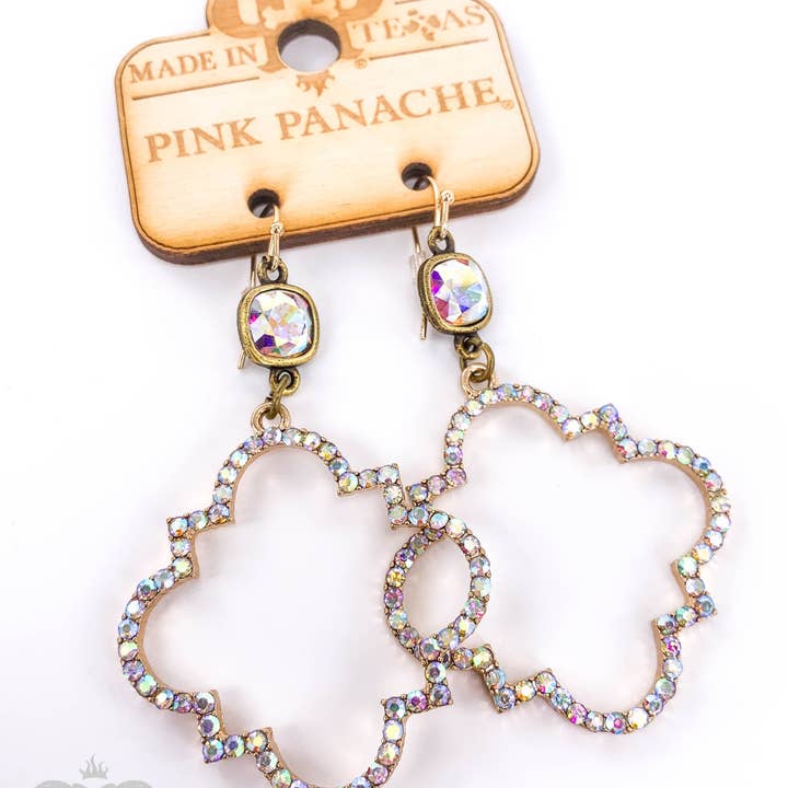 Rhinestone trefoil earring with Austrian crystal for wholesale by Pink Panache Brands