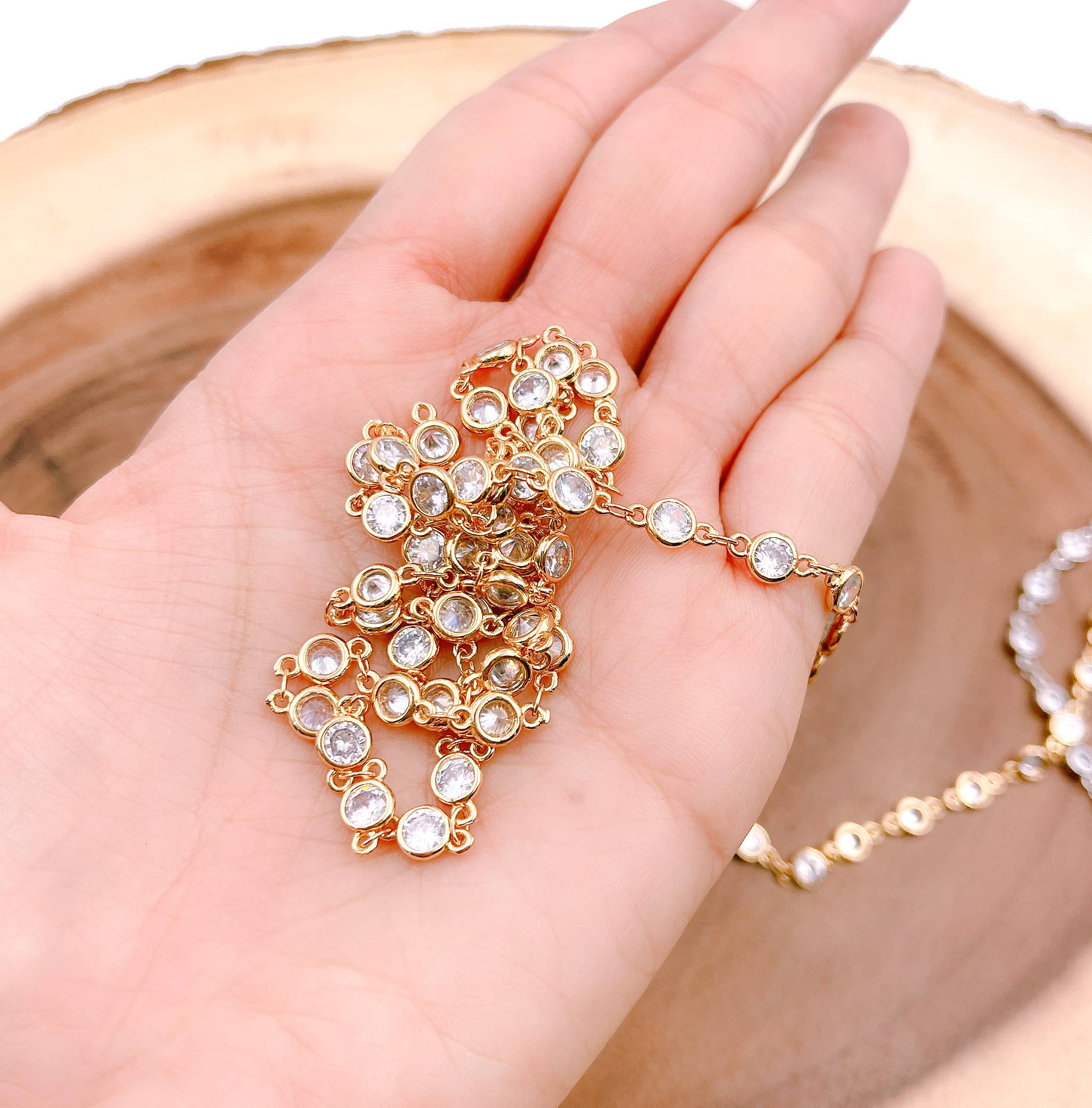 Beads Creation - Wholesale Craft Supplies - Gold Filled Micro Pave CZ Diamond Bezel Chain by Foot, CH0052