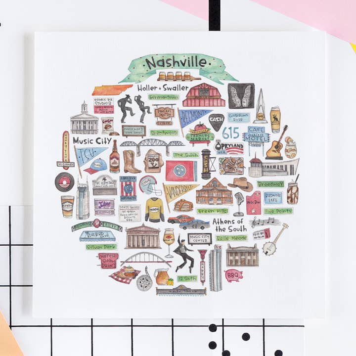 Nashville, TN Icon Watercolor Print for wholesale by Green Blanky Studio