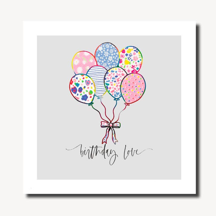 Pretty Lilly Birthday Balloons Square Greeting Card for wholesale by Marina B