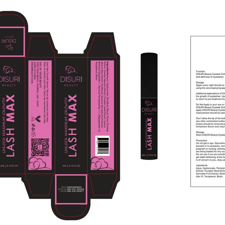 DISURI Beauty - Wholesale Eyelash/Brow Serum - Lash Max: Unlock Maximum Growth | Eyelash Enhancer Serum with Hyaluronic Acid