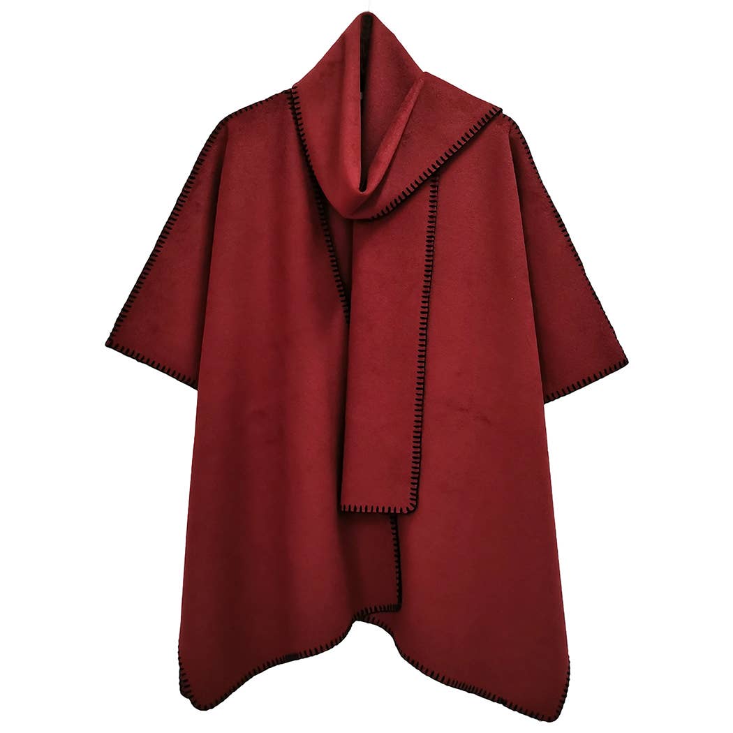Fashion City - Wholesale Poncho - Women's - Stitched Edge Scarf Ruana Wrap Poncho4