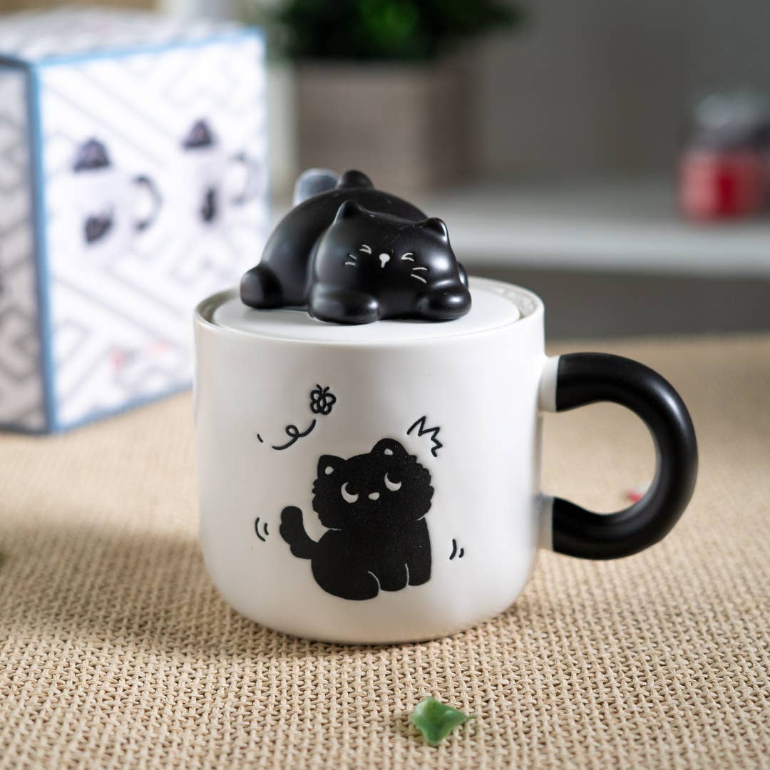 Urban Tokyo - Wholesale Coffee Mug - Black Cat 13oz Mug With Lid and Spoon (10/30)4