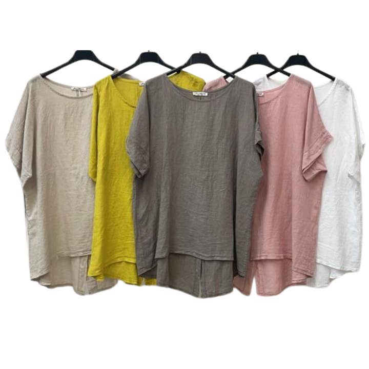 Liabella - Wholesale T-shirt (Zonder tekening) - Dames - #30632 Linnen top met korte mouwen, één maat