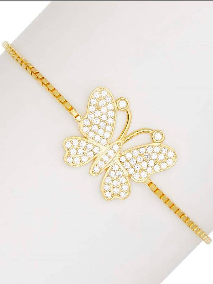 Silver Butterfly Bracelet 925 Sterling Silver Bolo Adjustable Gold Plated Revival, Rebirth Bracelet CZ Bolo Tennis Bracelet Gift Boxed for wholesale by Dynasty Gold Jewelers, Inc.