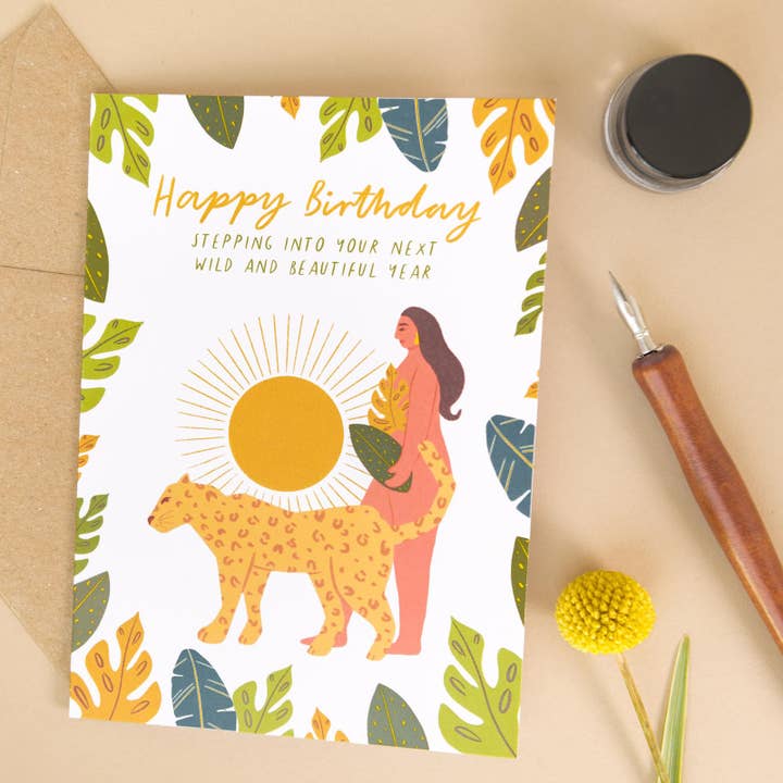 Wild Woman Empowering 'Happy Birthday' Card for wholesale by Flourish Paperworks