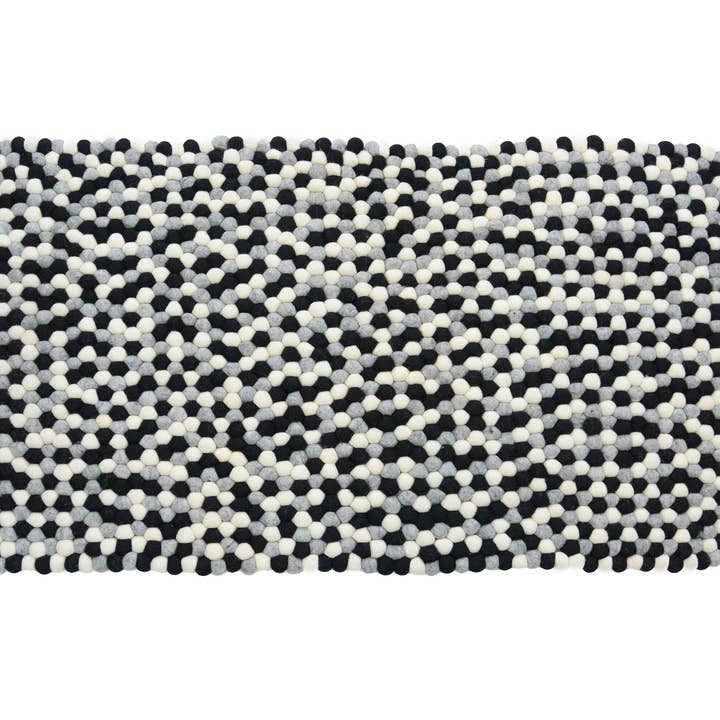 Handmade Monochrome Felt Ball Rug: Grayscale Nursery Decor for wholesale by NadaYoga