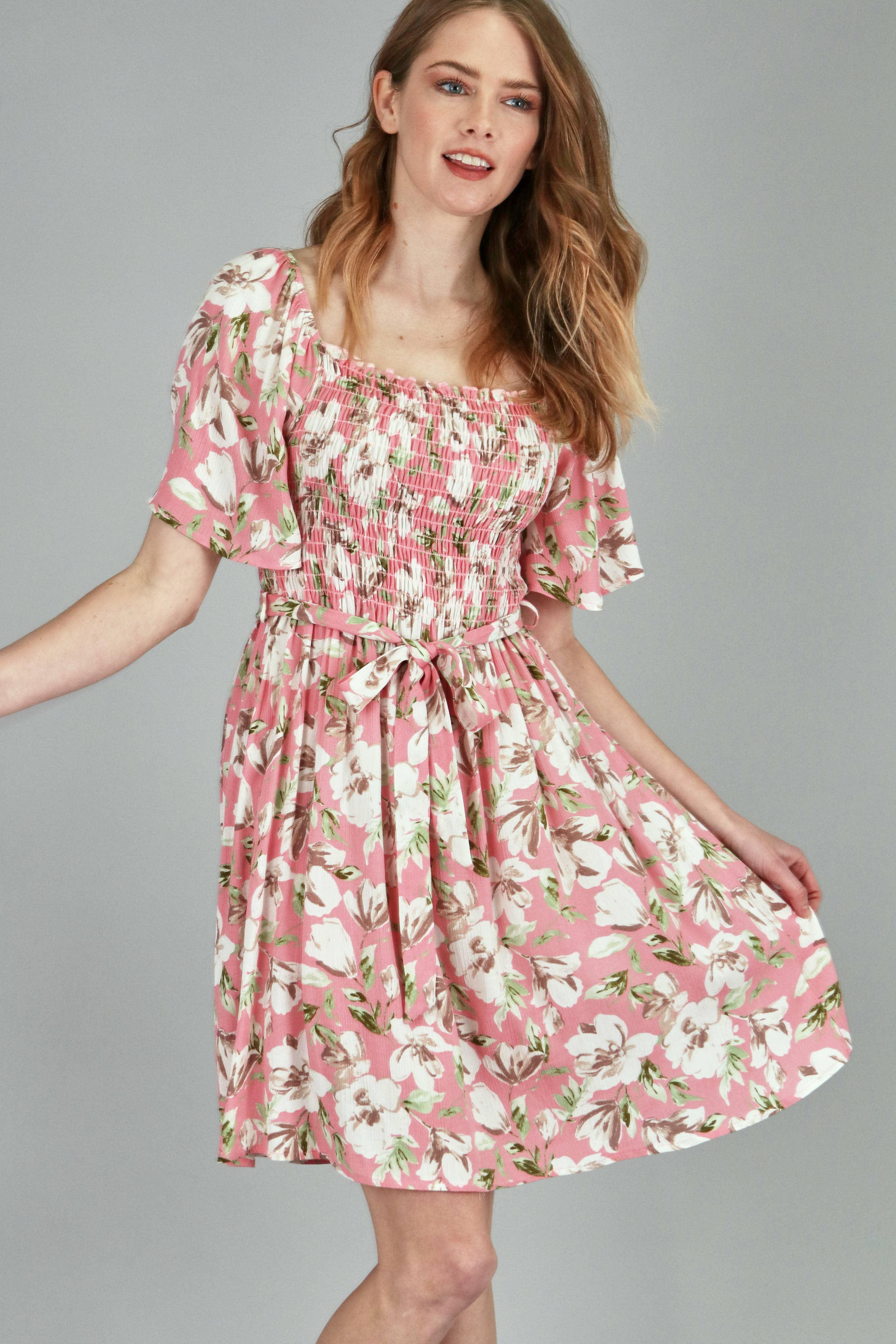 P.S Kate – wholesale Dress – Women's – 🔎Floral print woven smocking dress (P17914-PLUS)4