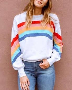 Rosa Clothing - Wholesale Sweatshirt - Women's - Rainbow Pattern Pullover Casual Thin Sweatshirt8