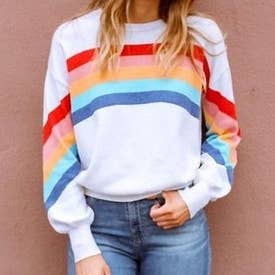 Rosa Clothing - Wholesale Sweatshirt - Women's - Rainbow Pattern Pullover Casual Thin Sweatshirt8