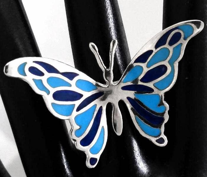 Costello International – wholesale Cocktail/Statement Ring – Eldad emalj Silver tropiska fjäril ringar7