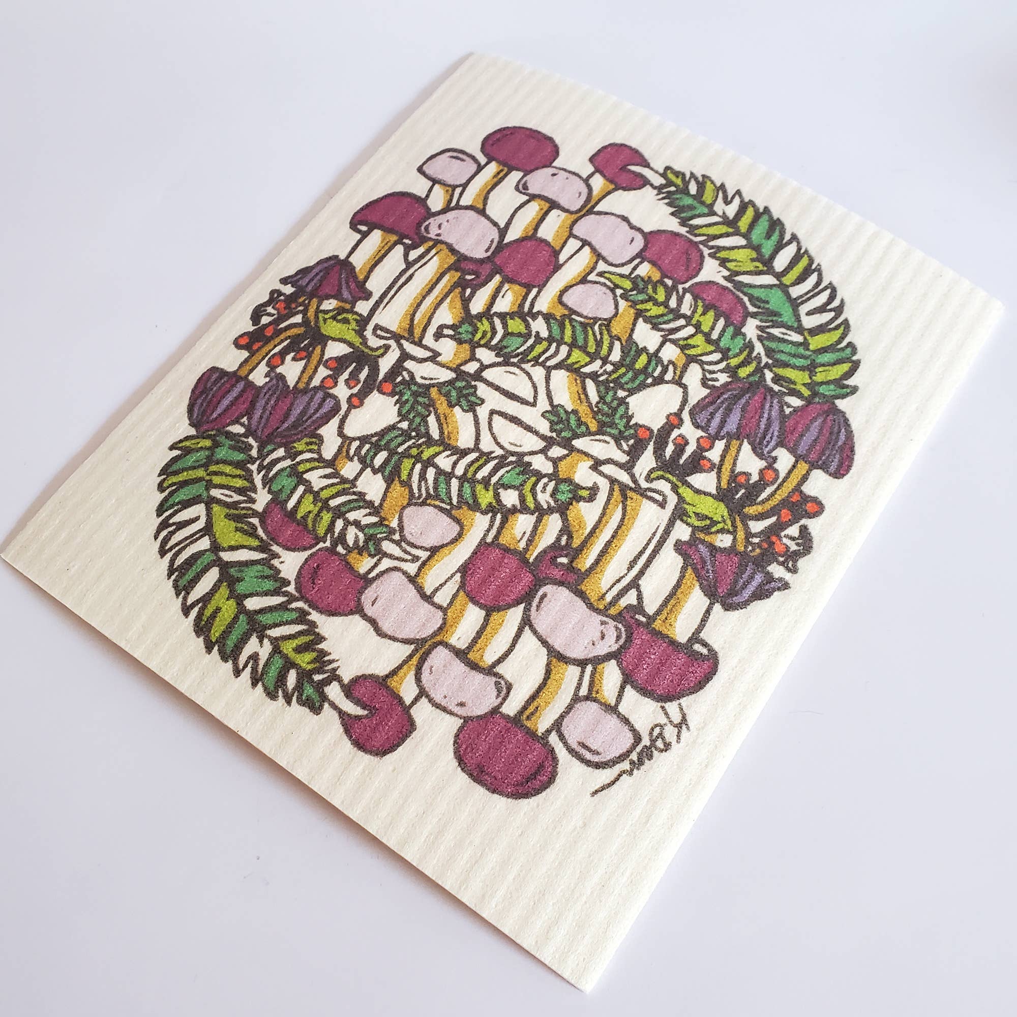 Little Green – Engroshandel Køkkenhåndklæde – Miljøvenlig opvaskeklud Fall Champignon Design, svensk håndklæde1