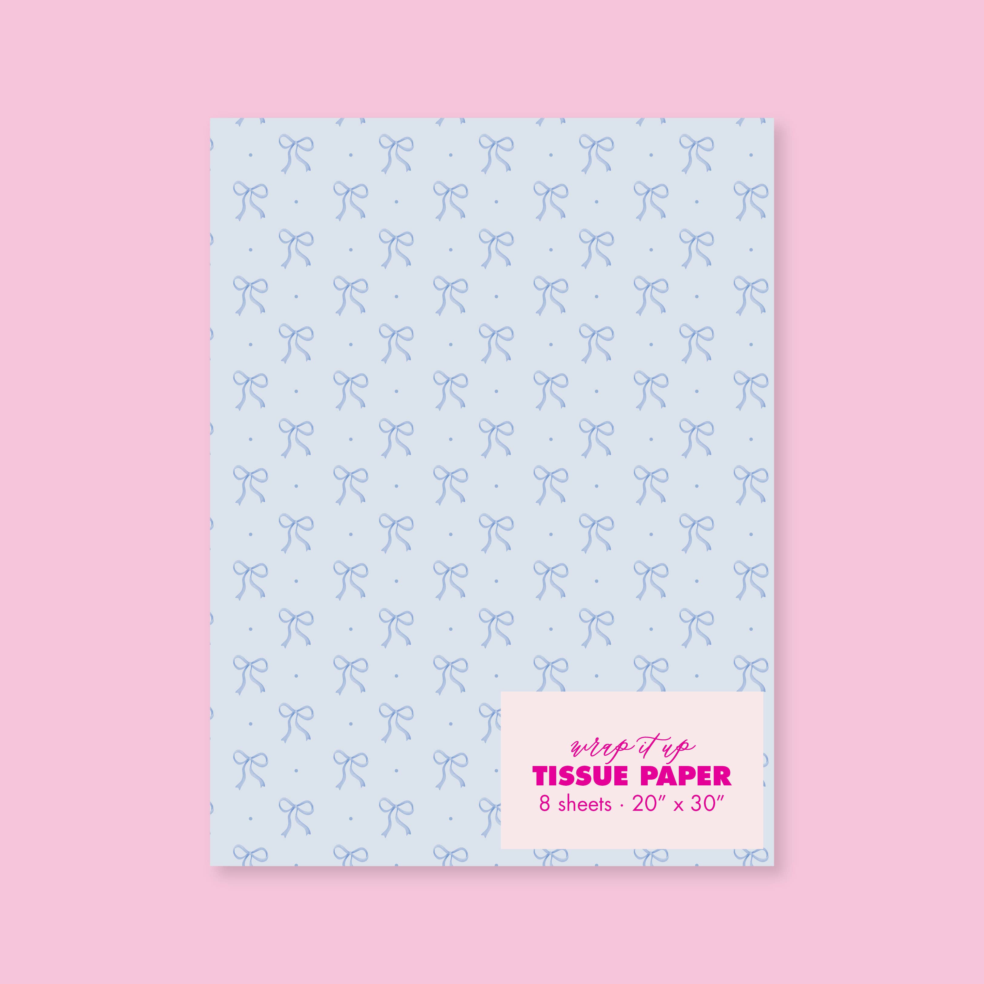 Rock Paper Scissors - Wholesale Tissue Paper - Watercolor Blue Bow Tissue Paper - Pack of 8 Sheets