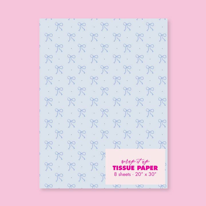 Rock Paper Scissors - Wholesale Tissue Paper - Watercolor Blue Bow Tissue Paper - Pack of 8 Sheets0