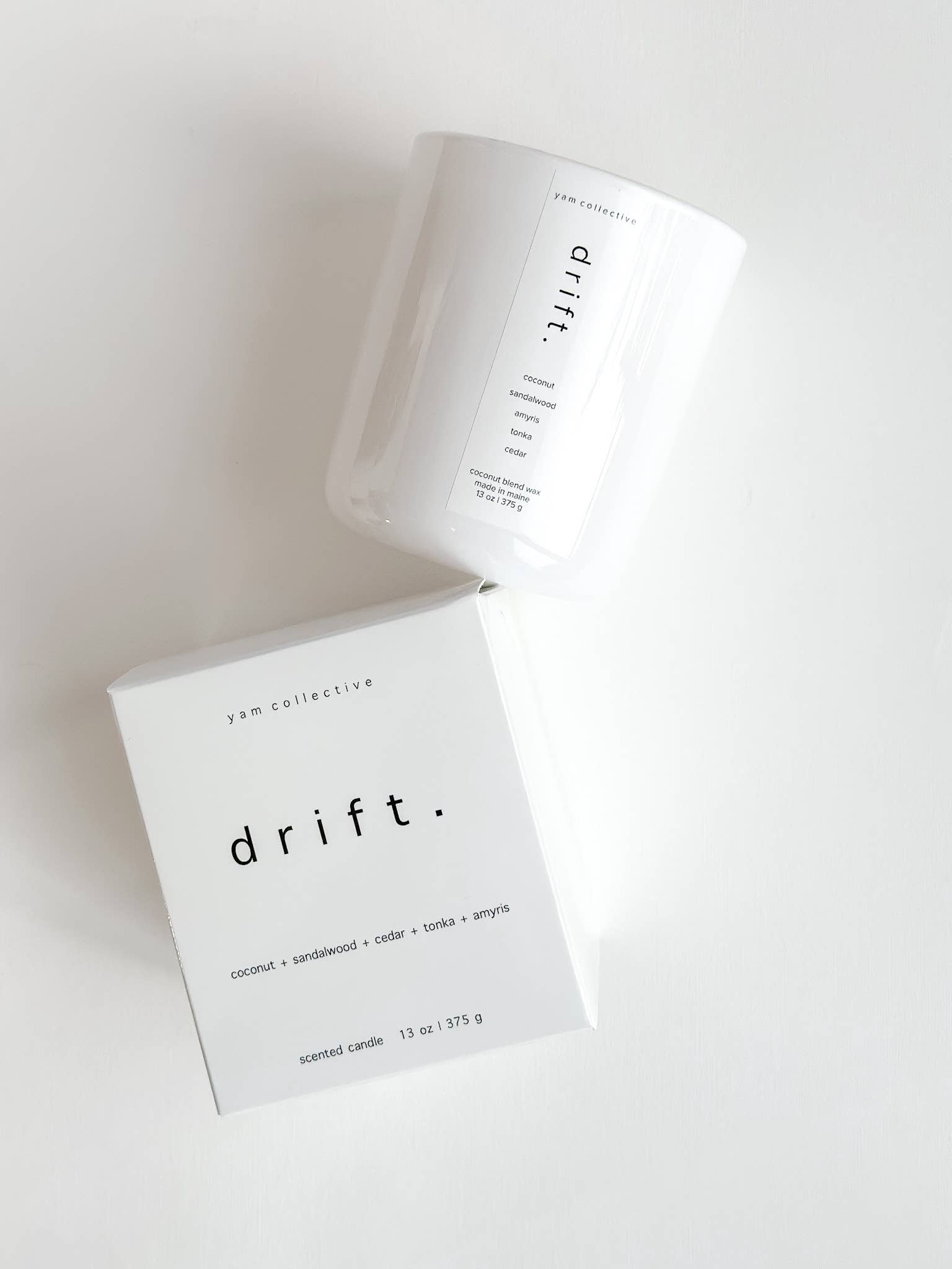 yam collective - Wholesale Jar/Filled Candle - DRIFT(Luxe)-Santal+Coconut Glossy Jar/Cotton Wicks 13oz