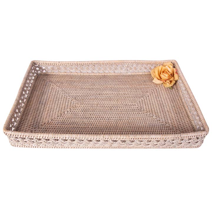 Rattan Rectangular Tray with Glass insert – Seca Design for wholesale by Artifacts Trading Company