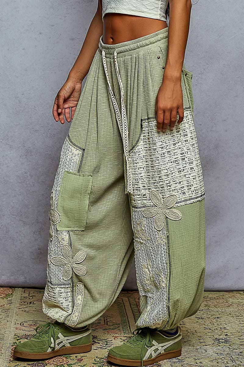 Pol Clothing - Wholesale Pants - Women's - Solid pattern patch detail rib knit jogger pants15