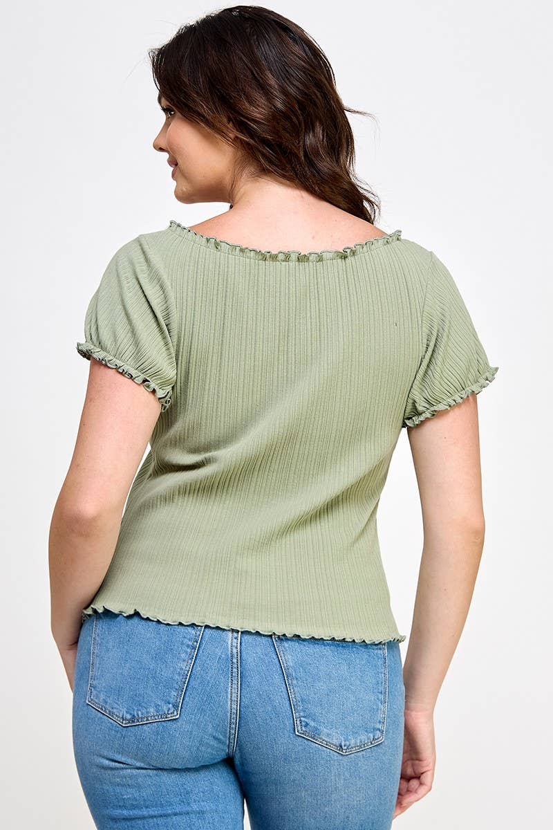 Haute Fox Plus Size & Contemporary - Vente Chemisier – femme - Top côtelé en tricot panaché à ourlet bouclé SS grande taille JK18758-T7