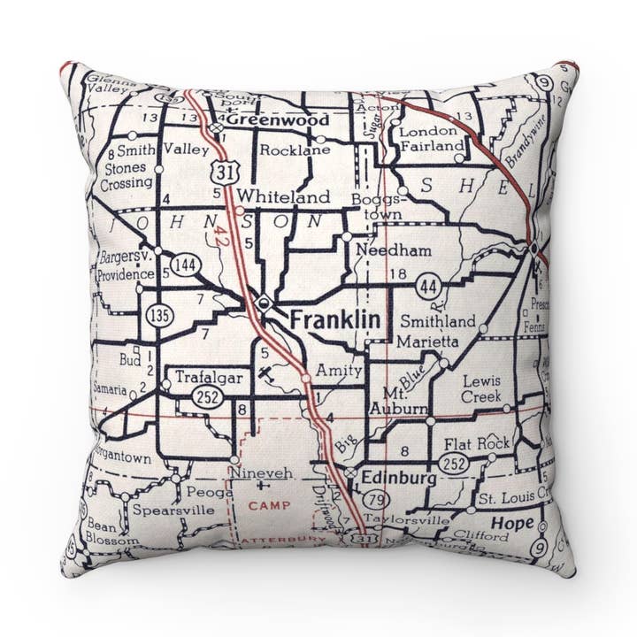 Franklin Indiana Map Throw Pillow Decorative Pillow for wholesale by Daisy Mae Designs