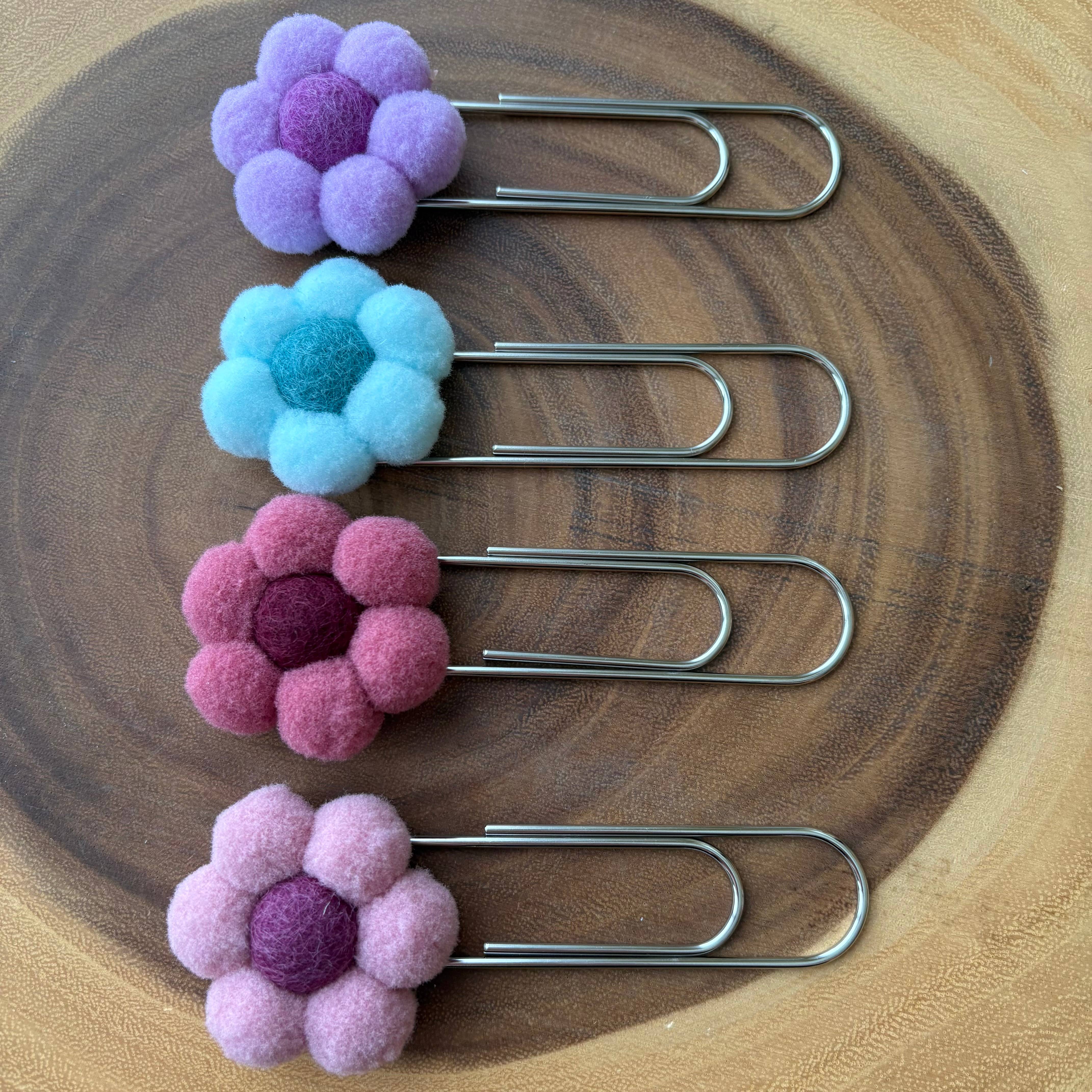 ForgetBKnot - Wholesale Bookmark - Flower Bookmark/ Oversized Paper Clip/ Pompom & Felt Flower 16