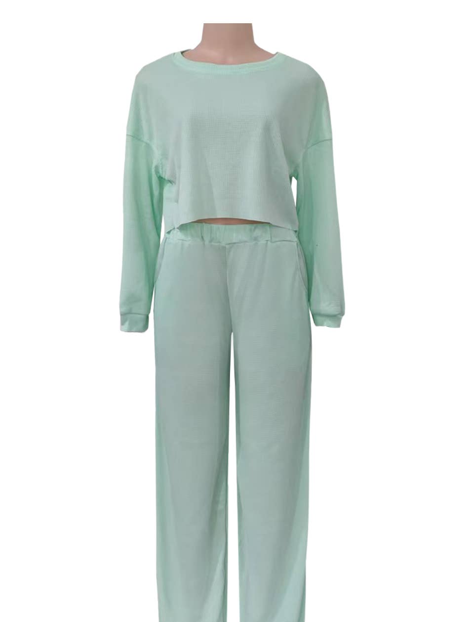 Rosa Clothing - Wholesale Lounge Set - Women's - Waffle long sleeve crop top wide leg pant 2 piece set18