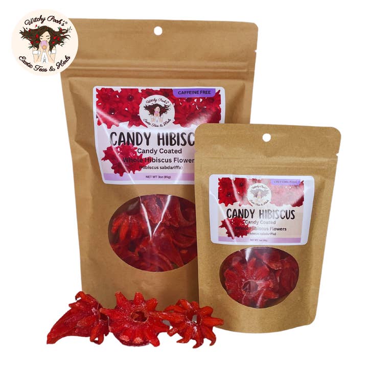 Witchy Pooh's Exotic Teas & Herbs - Wholesale Fruit Snacks - Witchy Pooh's Candy Hibiscus - Candy Coated Whole Hibiscus