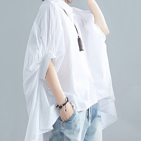 Irregular High-Low Oversize Batwing Sleeve Shirt for wholesale by Sheer Trend