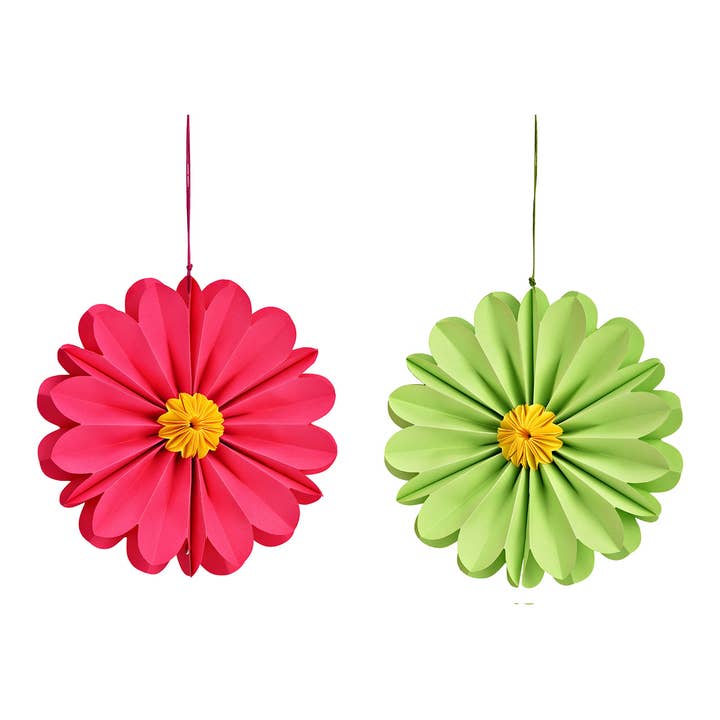 Hanger bloem van papier/karton, 2-delig, groen/roze (B/H/D) 20x20x6cm voor wholesale door Wurm