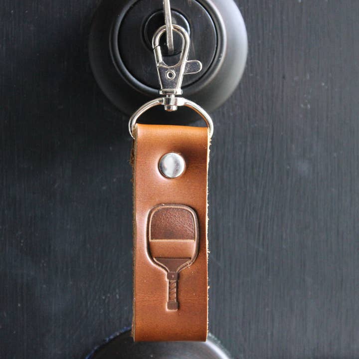 Pickle Ball leather keychain gift stocking stuffer made USA for wholesale by Mermaid and Sailor