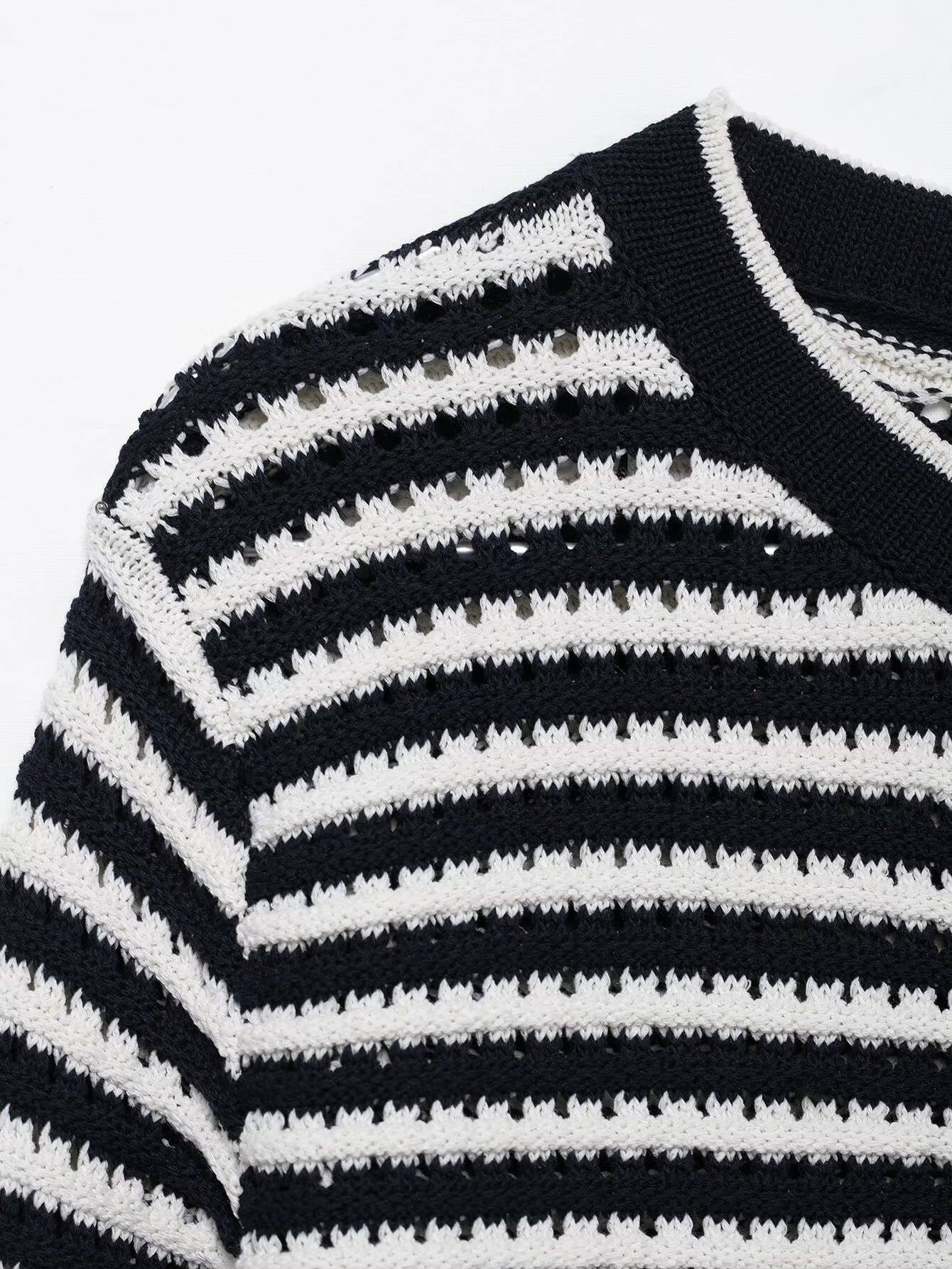 BLACK V-neck single-breasted striped cardigan for wholesale on Faire2