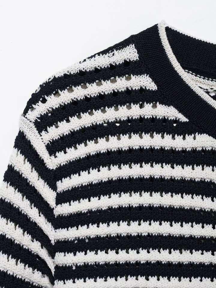 BLACK V-neck single-breasted striped cardigan for wholesale on Faire2