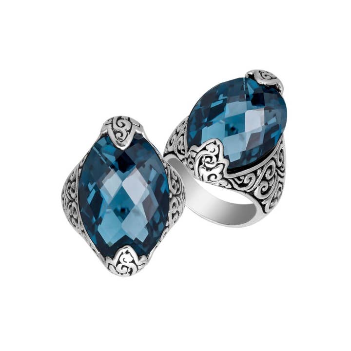 AR-6234-LBT Sterling Silver Marquise Shape Statement Ring With London Blue Topaz Quartz - Wholesale Jewelry for wholesale by Bali Designs