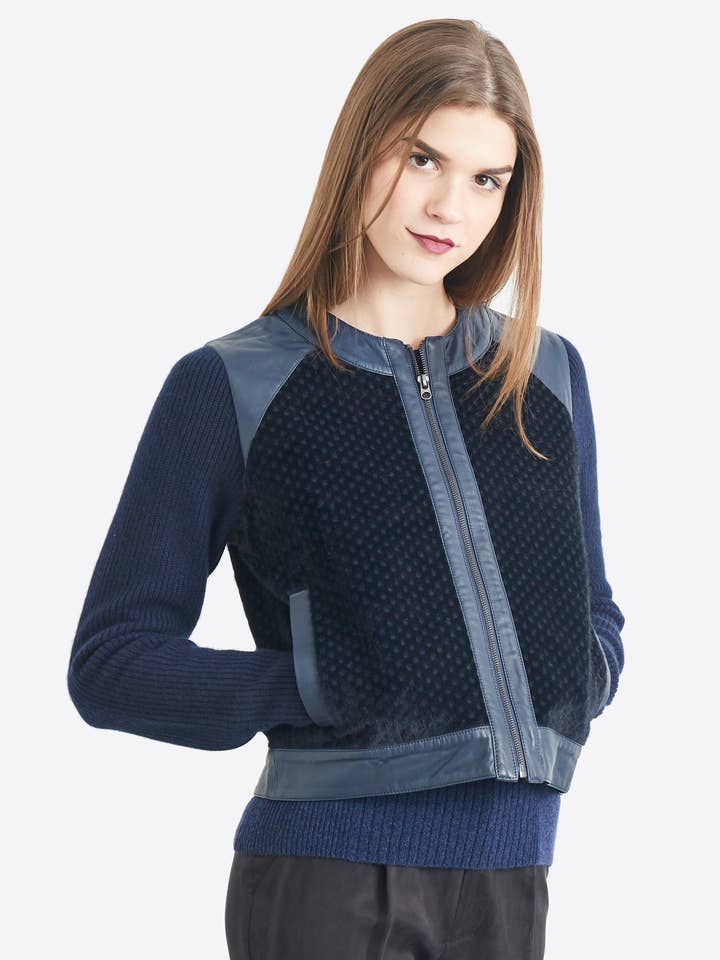 Linden Mixed Media Zip Up Jacket for wholesale by QUINN