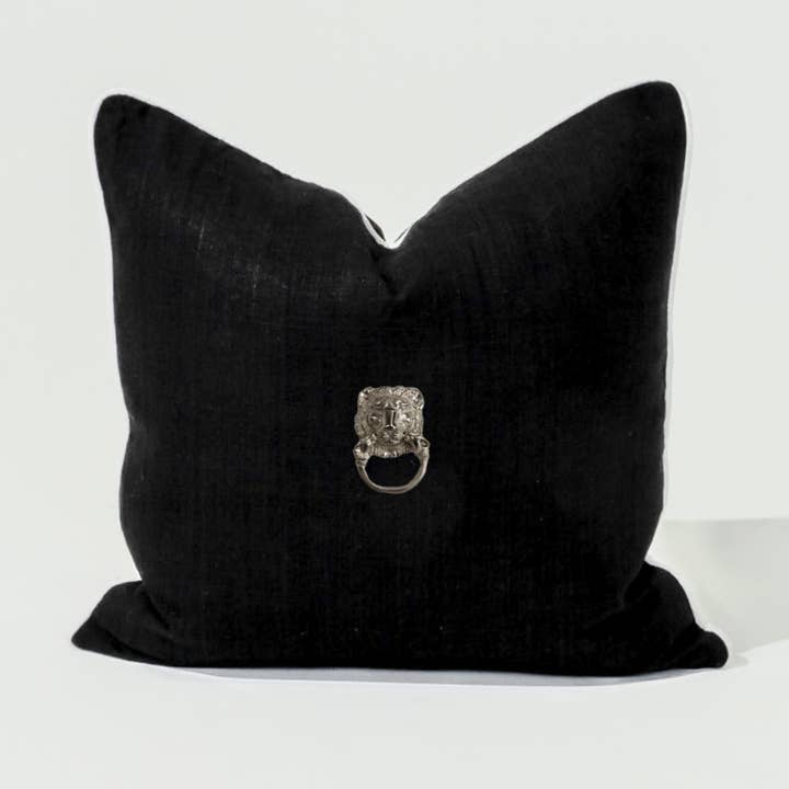 Creature Metal Silver Lion Head Black & White Lounge Cushion 55 x 55cm for wholesale by BHD HOME