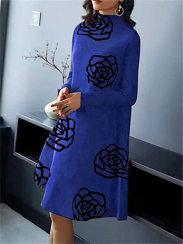 UZ Wholesale Store – Vestido - Mulher por atacado – Vestidos Mini de Manga Comprida com Estampa Floral e Gola Alta em Linha A3