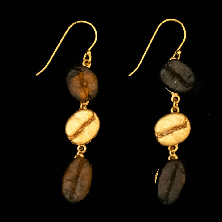Roasted Coffee Bean Long Wire Earrings for wholesale by Michael Michaud