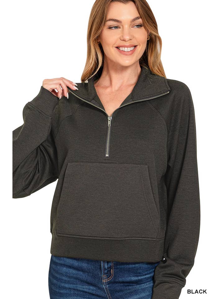 42POPS - Wholesale Sweatshirt - Women's - ._ 1022 Scuba Half Zip Pullover With Kangaroo Pocket SI-289523