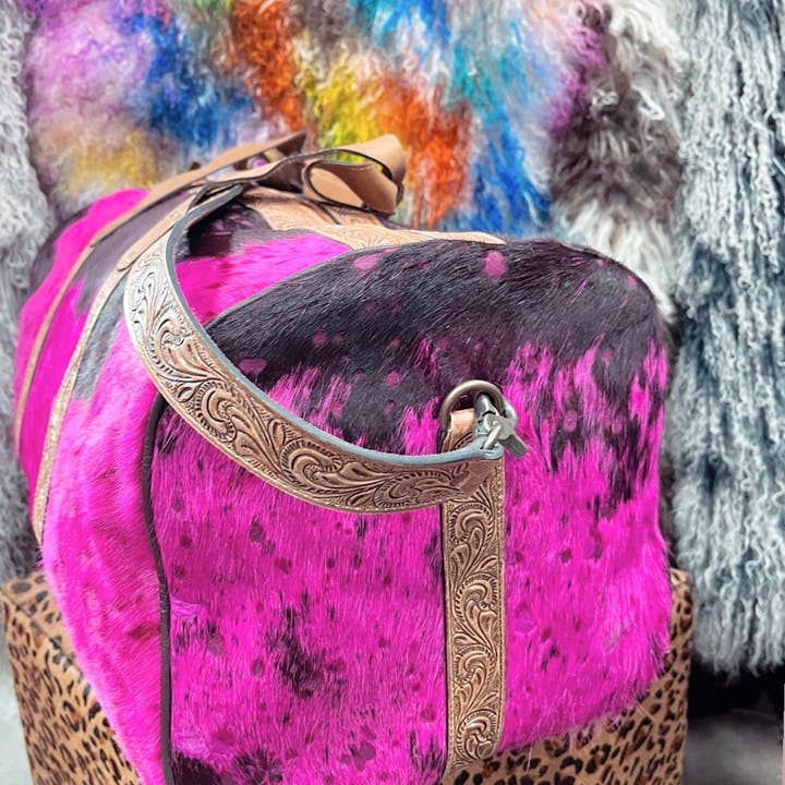 Western Linens - Wholesale Weekender Bag - Women's - Disstressed Tooled Cowhide Duffle Bag