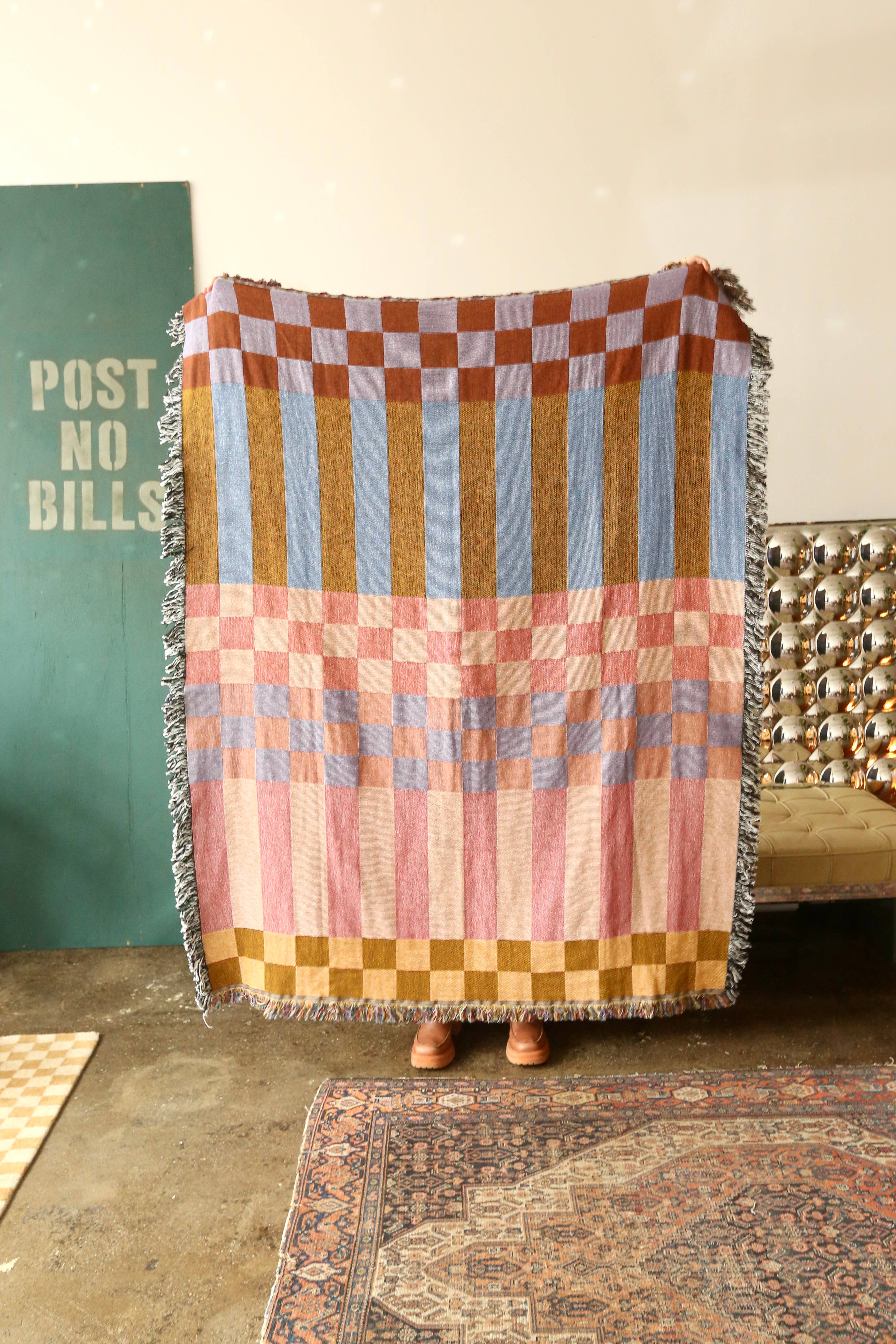 Fort Tilden Checkered Stripe Tapestry Blanket for wholesale on Faire