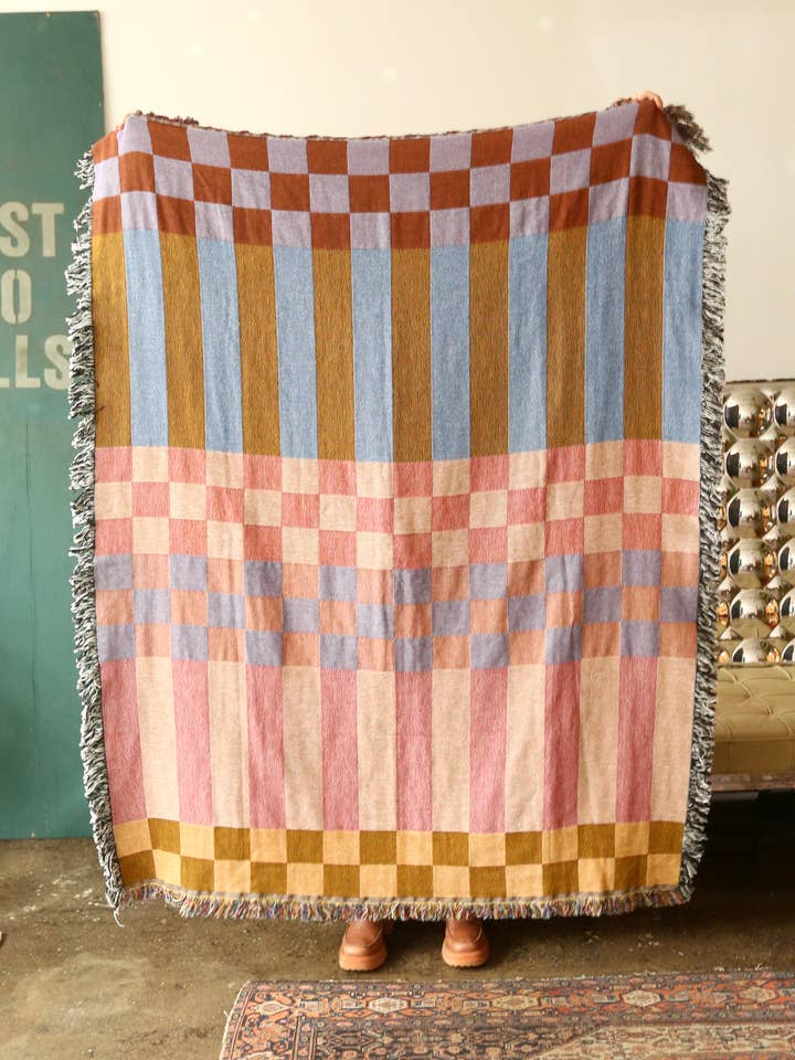Checkered Stripe Tapestry Blanket for wholesale by Calhoun & Co.