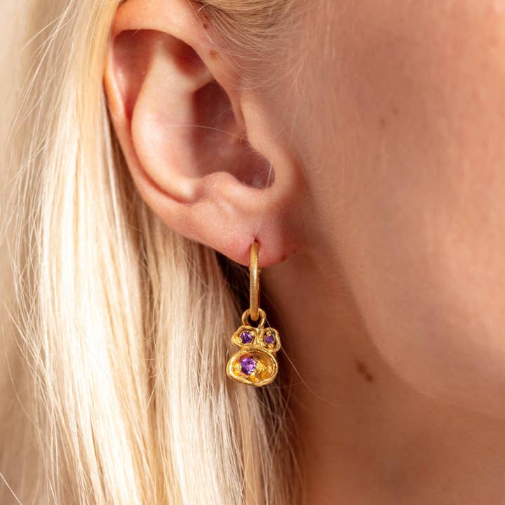 Claire Hill Designs – Engroshandel Hoops – Ametyst Guld Vermeil Øreringe | Naturinspireret | Februar Fødselssten