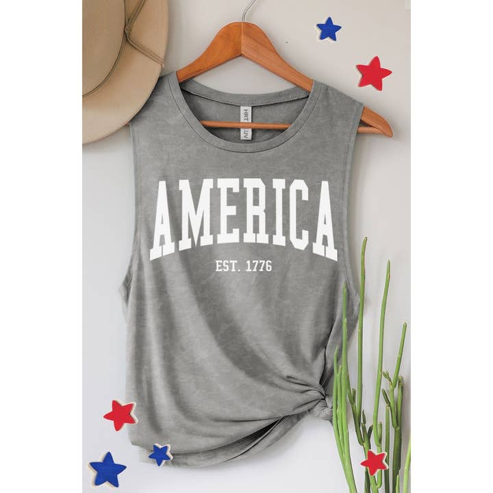 HRTandLUV - Wholesale Tank Top - Women's - AMERICA EST 1776 GRAPHIC TANK TOP