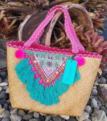 La Mar - Vente Sac de plage - Sac à pompons « V » (LMH05-PK)