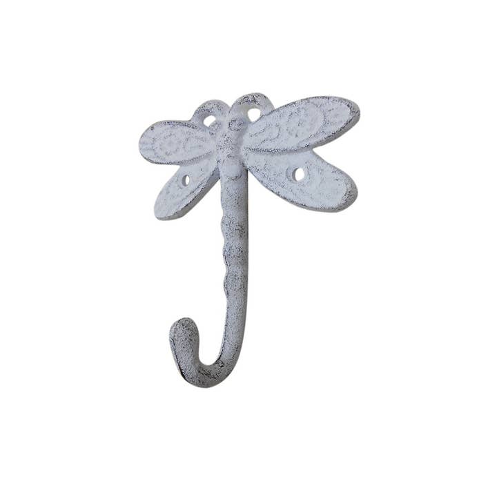 Hampton Ironworks - Wholesale Muurhaak - Witgekalkte gietijzeren Dragonfly decoratieve metalen wandhaak 5"2