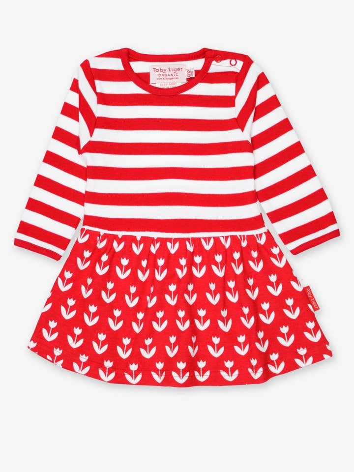 Robe en jersey pour enfants en coton bio à manches longues avec imprimé tulipes pour la vente par Toby Tiger GmbH