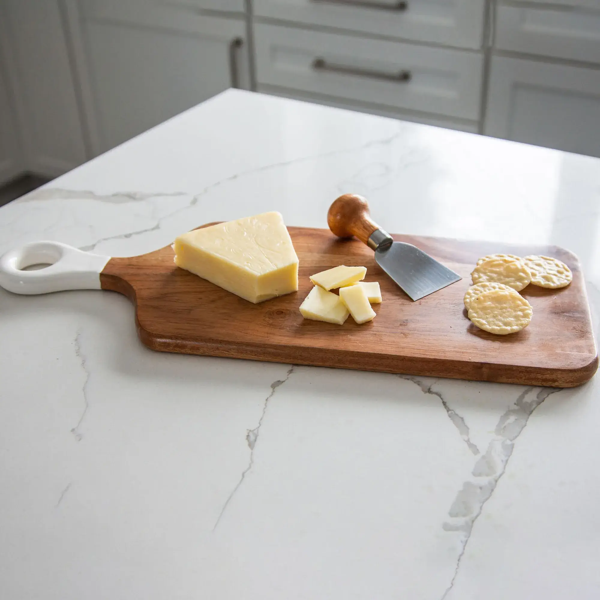 Jeanne Fitz - Wholesale Cheese Board - Wood+White Collection Acacia Wood Rectangle Charcuterie3