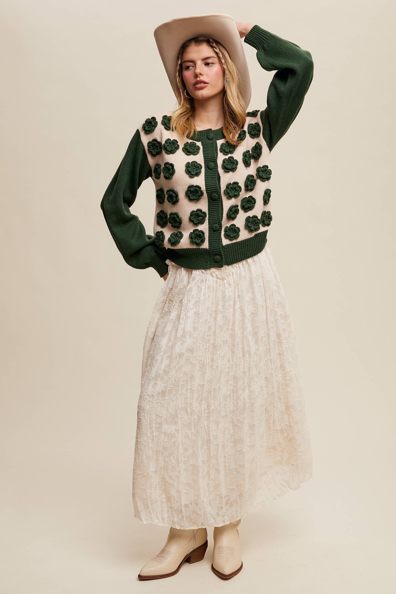 Listicle - Wholesale Cardigan - Women's - Handmade Rose Applique Knit Cardigan42