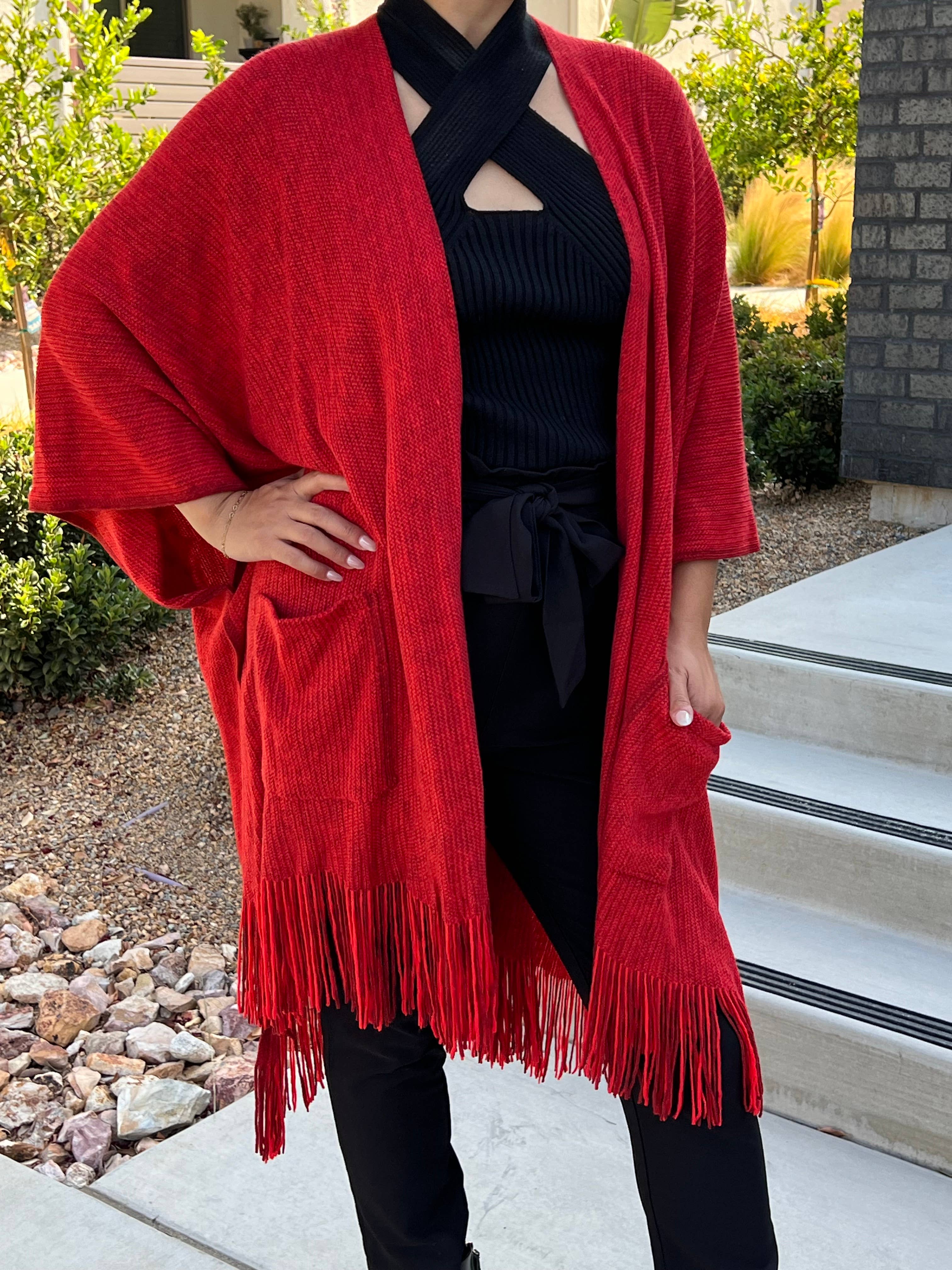 Justin & Taylor – wholesale Kofta - Dam – Harlow cardigan | Kimono-cardigan med fickor och fransad nederkant35